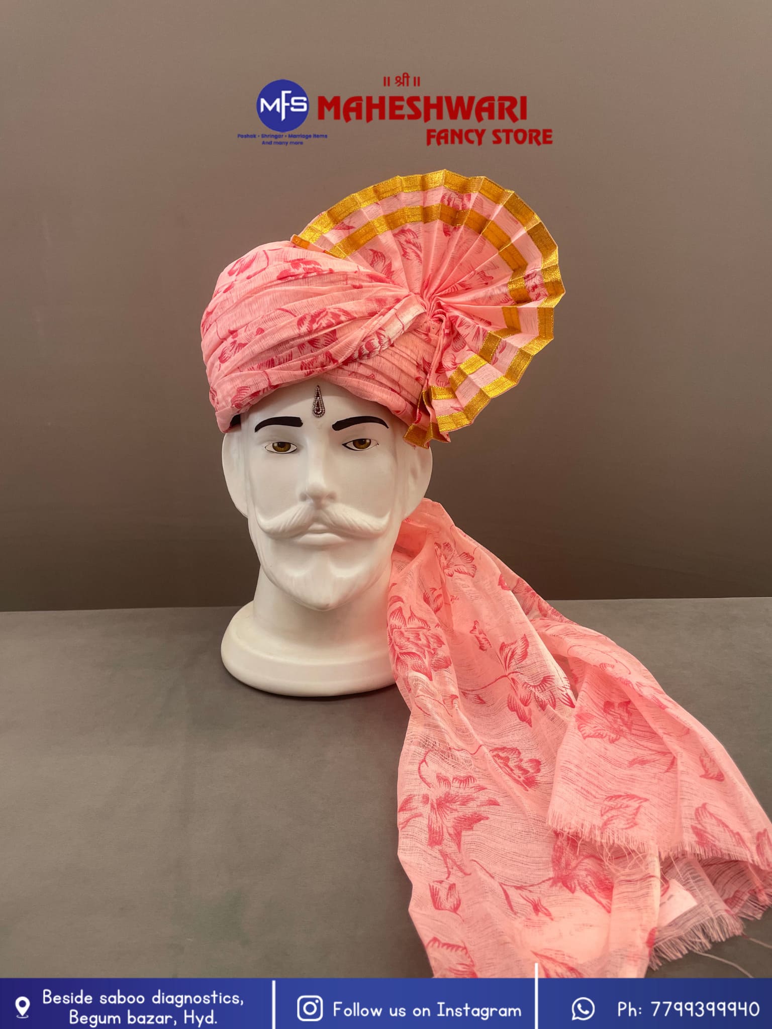 Gajri Peach Flower Barati Pagdi Fabric